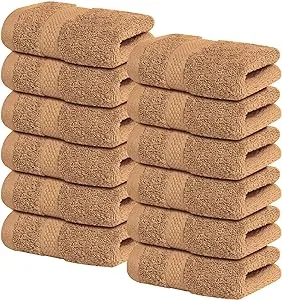 Infinitee Xclusives 12 Pack Premium Sand Soft Wash Cloths and Face Towels, 13x13 100% Cotton, Size: Washcloths - Pack of 12, Beige