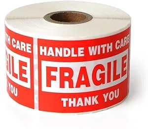 Fragile - 2x3" Handle with Care Shipping Stickers, 500 Labels per Roll