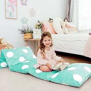 Butterfly Craze Floor Pillow Case, Mattress Bed Lounger Cover, Polka Aqua, Queen Size - Cozy Seating Solution for Kids & Adults, Recliner Cushion, Perfect for Reading, TV Time (Pillow Not Included)