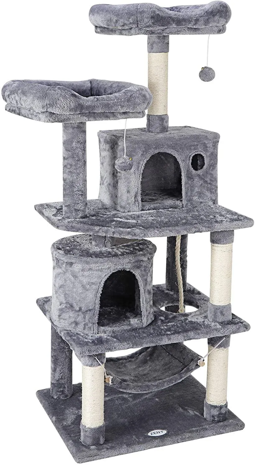 ZENY 57 Inch Cat Tree, Cat Condo Tower with Scratching Posts, Play House, Pet Hammock, Cat Furniture Kitten Activity Tower, Grey