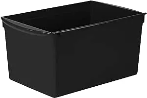 Storex Wide Plastic Book Bin, Paper Storage for Children, Black, 6-Pack