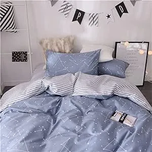 VM VOUGEMARKET 3 Piece Duvet Cover Sets Queen,100% Cotton Constellation Pattern Design Duvet Cover with 2 Pillowcases,Reversible Stripes Printed Bedding Set(Queen,Constellation)