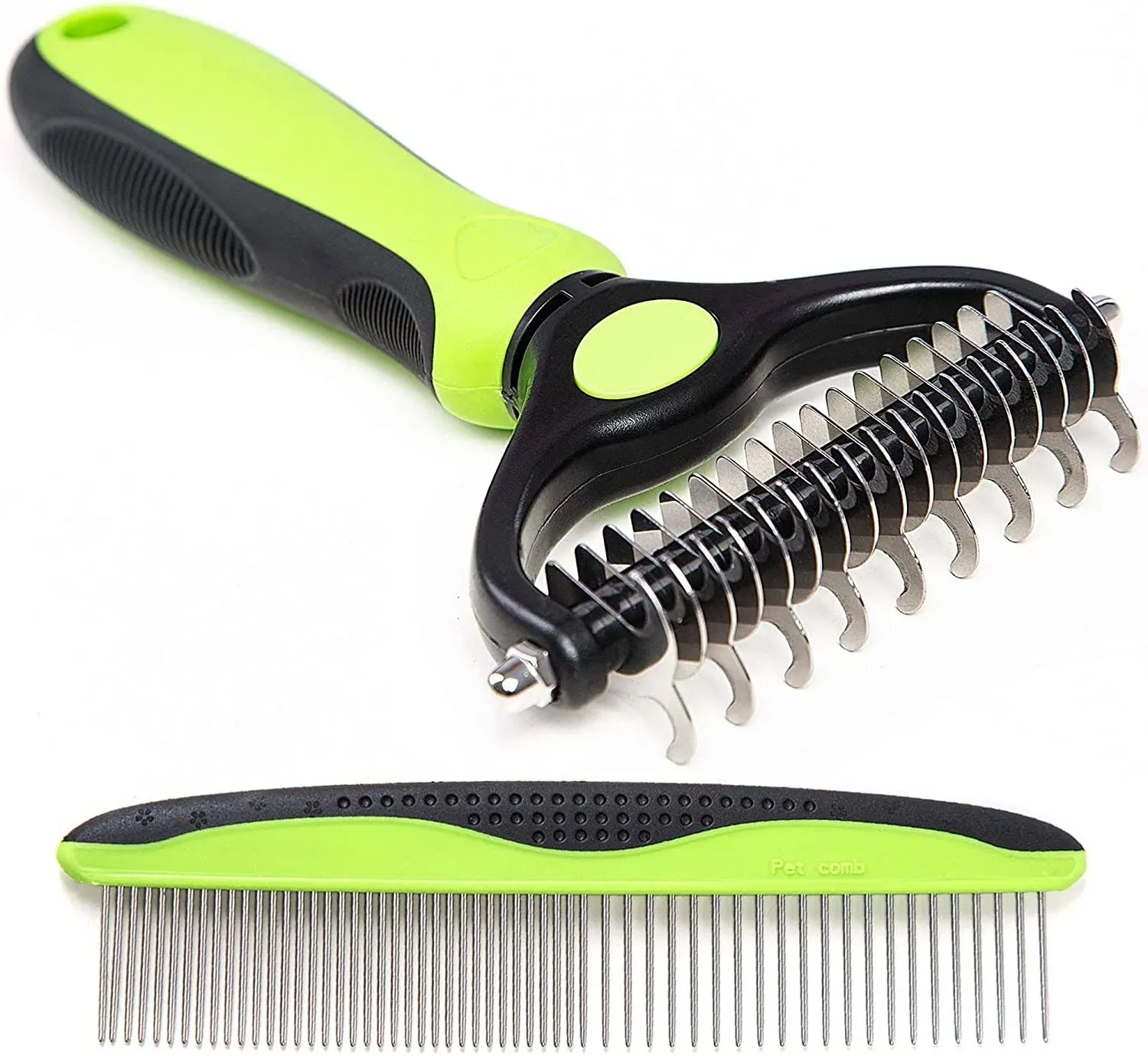  Pet Dematting Grooming Set- 2 Sided Undercoat Rake + Grooming Comb for Dogs, 