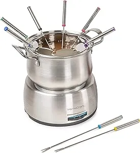 Nostalgia 8-Cup Electric Fondue Pot Set for Cheese & Chocolate - 8 Color-Coded Forks, Adjustable Temperature Control - Stylish Serving for Hors d'Oeuvres, Entrees, and Desserts - Stainless Steel