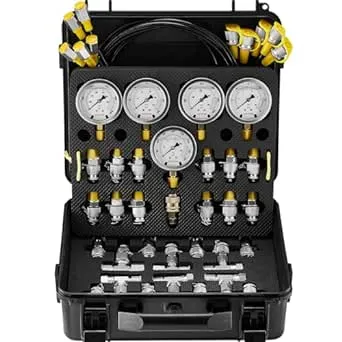 VEVOR Hydraulic Pressure Test Kit 10/100/250/400/600bar 5 Gauges 13 Couplings 14 Tee Connectors 5 Test Hoses Excavator Hydraulic Test Gauge Set with