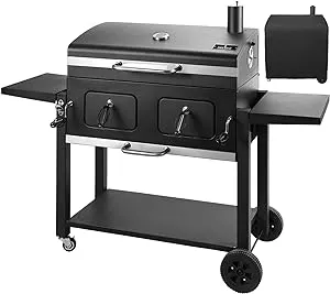 Charcoal Grill Outdoor BBQ Grill, Extra Large Cooking Area 794 Square Inches with Two Individual & Adjustable Charcoal Tray, Foldable Side Tables