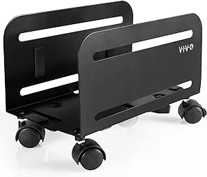 Vivo Black Computer Desktop ATX Case CPU Steel Rolling Stand Adjustable Mobile