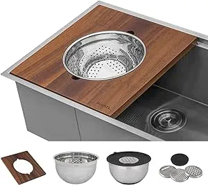 Ruvati Wood Platform with Mixing Bowl and Colander (complete set) for Workstation Sinks - RVA1288