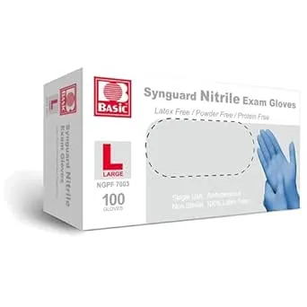 Synguard Nitrile Exam Gloves, Blue, Large, Box of 100