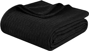 SUPERIOR Diamond Weave, 100% Cotton Cover for Home Blanket, Twin, Black