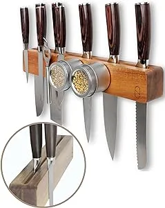 Premium 16 inch Magnetic Knife Holder for Wall with Double Storage & Charming Wood - Knife Magnetic Strip, Knife Magnet, Magnet Knife Holder Strip, Magnetic Knife Strip Knife Rack Kitchen Knife Holder