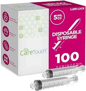 Care Touch CTSLL5 Luer Lock Tip Syringe, 5 mL, 100 Disposable Syringes Without Needles