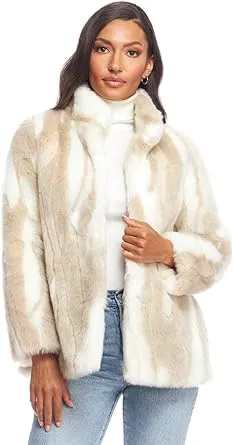 DONNA SALYERS FABULOUS FURS Shawl Collar Faux Fur Coat