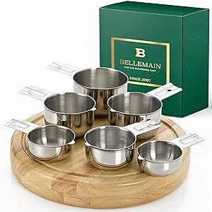 Bellemain One Piece Stainless Steel - Nesting measuring cups for Kitchen for Bakers, Dry - Ml & Oz measuring cup for Liquid, Metal, Set of 6