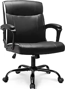 NEO CHAIR Ergonomic Office Chair Desk Chair Mid Back Executive PU Leather Adjustable Computer Desk Gaming Chair Comfortable Padded Arm Lumbar Support Rolling Swivel with Wheels (Brown)