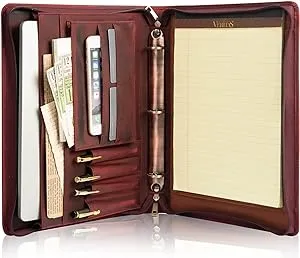 AZXCG Leather Portfolio Organizer, 3 Ring Binder Padfolio Folder, Resume Zippered ...