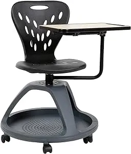 Flash Furniture Laikyn Black Mobile Desk Chair with 360 Degree Tablet Rotation and Under Seat Storage Cubby