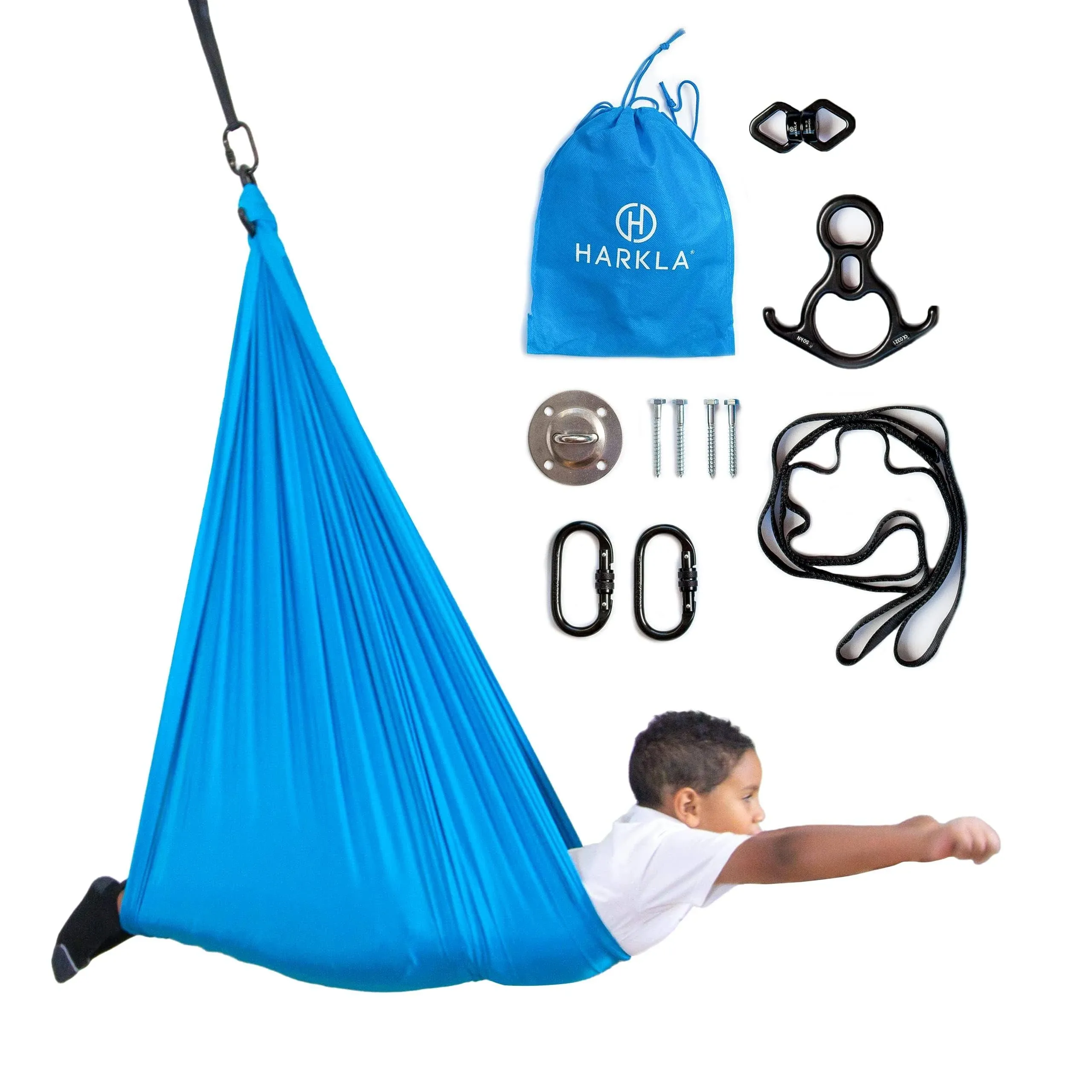 Harkla Indoor Therapy Swing for Kids & Swivel Swing Hardware Combo - Comes with ...