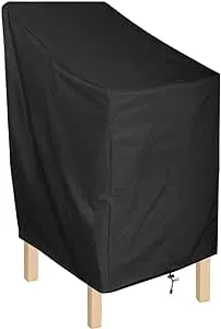 ANMINY Waterproof Patio Chair Covers Outdoor High Back Stackable Dining Bar Stool Lawn Chair Cover Furniture Protector Sun Resistant - Black, Pack of 1