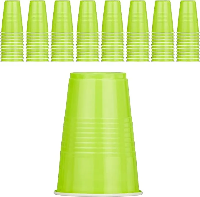 DecorRack 80 Count Green Party Cups, 16 oz BPA Free Plastic Cups, Perfect for Birthday, Picnic, Indoor and Outdoor Event, Stackable, Reusable, Disposable Round Beverage Drinking Cups (80 Pack)