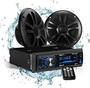 BOSS Audio Systems MCBK634B.6 Marine Boat Stereo & 6.5 Inch Speakers - Bluetooth, No CD DVD Player, Radio Receiver Head Unit, Dipole Antenna