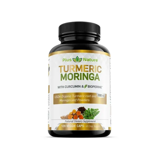 Pius Nature Turmeric Moringa Organic Turmeric Curcumin Supplements and Organic Moringa Powder 120 Veggie Capsules Su