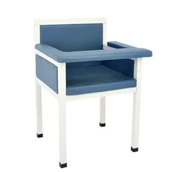 Blood Drawing Chair, padded, phlebotomy, polyurethane upholstery, steel frame, capped legs, blue