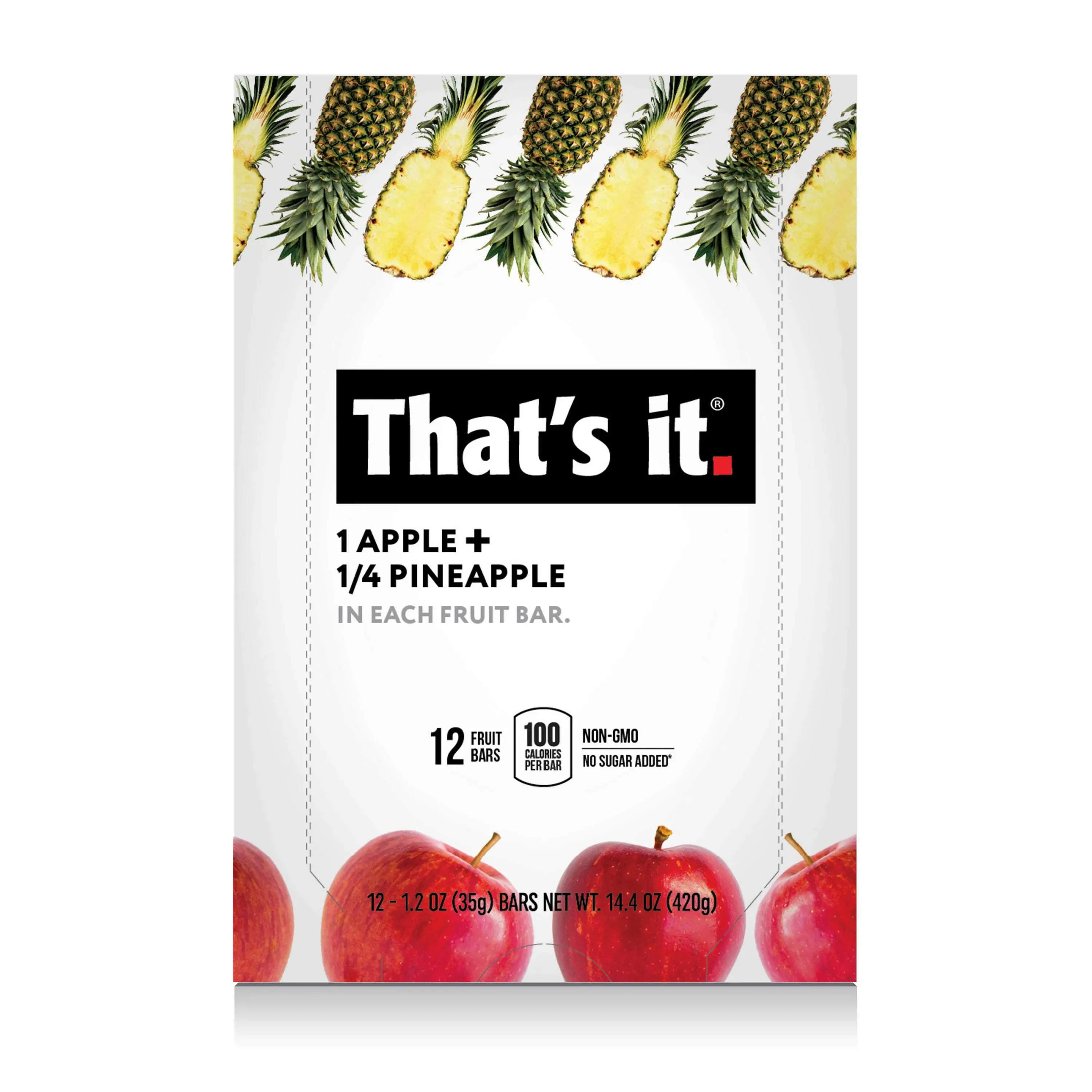 That's it. Apple + Pineapple 100% Natural Real Fruit Bar, Best High Fiber Vegan, Gluten Free Healthy Snack, Paleo for Children & Adults, Non GMO No Added Sugar, No Preservatives Energy Food (12 Pack)