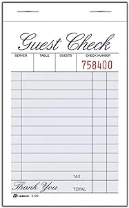 Adams Guest Check Pad, Single Part, White, 3-11/32" x 5-7/16", 100 Sheets/Pad, 12 Pads/Pack (2100-12)