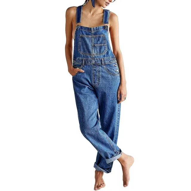 CAITZR Women's Casual Slim Fit Adjustable Straps Solid Denim Bib Skinny Jeans Pants Overalls Jumpsuits