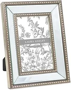 Laura Ashley 4x6 Champagne Mirror Bead Picture Frame, Classic Mirrored Frame with Beaded Border, Wall-Mountable, Made for Tabletop Display, Photo Gallery and Wall Art, (4x6, Champagne)