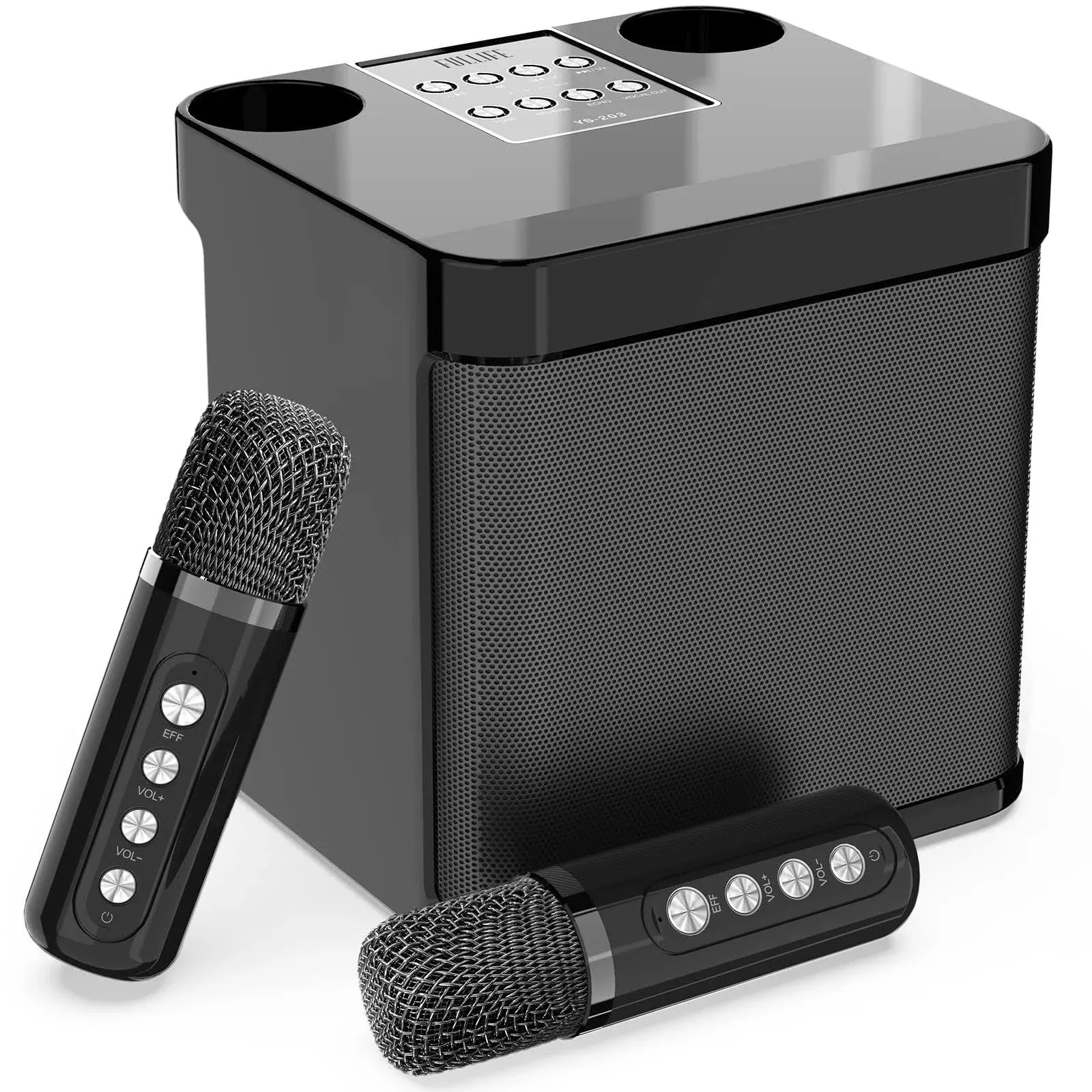 Karaoke Machine for Adults and Kids, FULLIFE Portable Bluetooth PA Speaker System with 2 UHF Wireless Microphones, Karaoke Speaker with Echo, Supports TF/USB, AUX in, for Home Party, Meeting