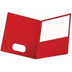 Oxford™ Twin-Pocket Folder, Embossed Leather Grain Paper, Red, 25/Box