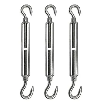 3pcs M10 Stainless Steel 304 Hook & Hook Turnbuckles Adjustable Wire Rope Tensioner