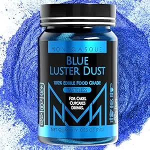 MONÉGASQUE Blue Luster Dust Edible Glitter for Cocktails 15g – Christmas Edible Glitter – Edible Cake Decorations – Edible Blue Glitter – Blue Edible Glitter for Drinks – Edible Glitter for Cakes