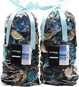 Qingbei Rina Potpourri Bags,Ocean Breeze Scented Potpourri Dried Flower, Summer Bowl Vase Filler, Home Fragrance Sachet Petal,Seashell Beach Coastal Bathroom Decor, 8.4 oz(Turquoise Teal)