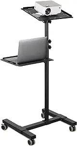 Mount-It! Mobile Projector and Laptop Stand (2 Shelves), Rolling Cart with Ventilated Tray, Heavy Duty, Height Adjustable Laptop and Projector Presentation Trolley, Black