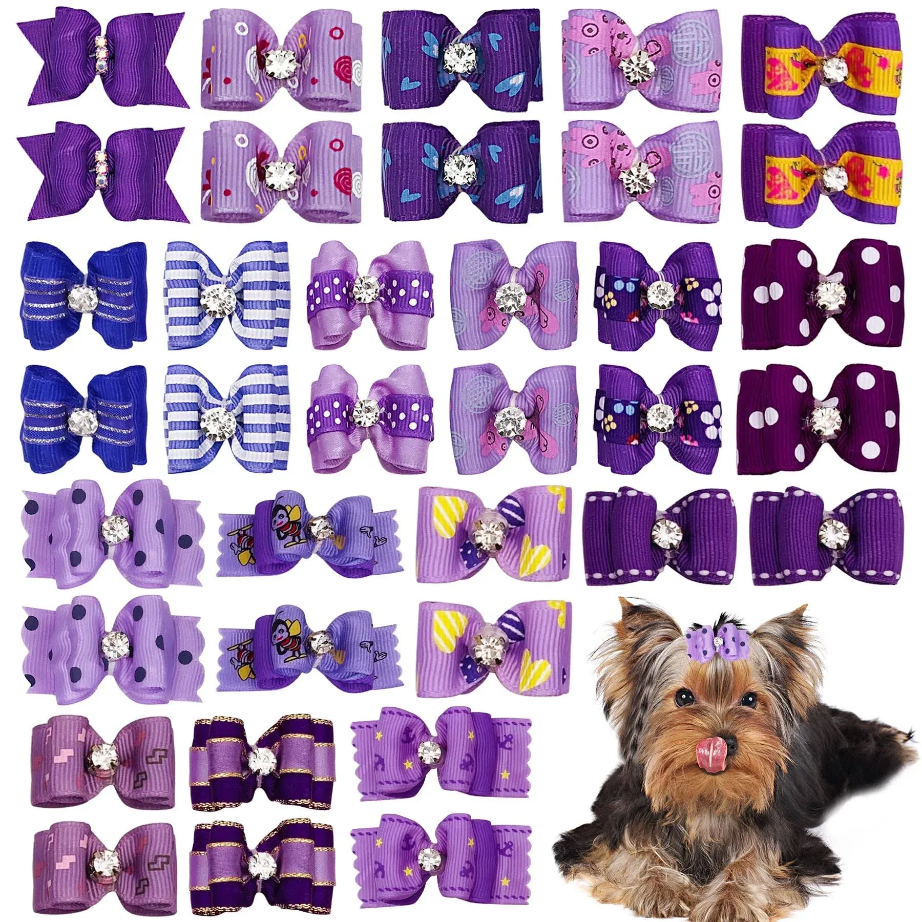 PET SHOW 20pcs Small Dog Hair Bows with Rubber Bands Puppies Doggies Cats Topknot Bowknot Matching Hair Grooming Accessories for Boy Girl Pomeranian Yorkie Poodle Maltese Shih Tzu Groomer