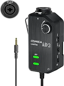 Audio Preamp Adapter, Comica LINKFLEX AD2 XLR/6.35mm Microphone Preamp Amplifier with 48V Phantom Power, Real-time Monitoring, Guitar Interface Adapter for iPhone, Android Smartphone, DSLR Cameras