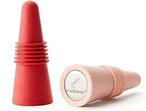 Rabbit Wine and Beverage Bottle Stoppers with Grip Top (Pink, Set of 2)