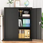 Greenvelly Metal Storage Cabinet, 42" Black Locking Steel Office Cabinet with Doors, Tool Garage Cabinet with Adjustable Shelves, Lockable File