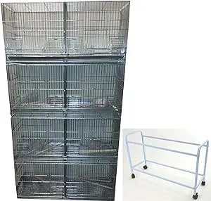 Combo: 4 of No Rust Galvanized Stack and Lock Double Breeder Cage Bird Flight Breeding Cage with Removable Divider and Breeding Nest Doors Rolling Stand