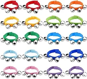 Jingle Bells, Augshy 20 packs Christmas Wrist Jingle Bells, 10 Colors Christmas Hand Bells, Classroom Music Jingle Bells for School and Party Favors