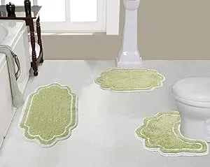 Home Weavers Allure Collection 100% Cotton Tufted Bathroom Rug, Soft and Absorbent Bath Rugs, Non-Slip Bath Carpet, Machine Wash Dry Bath Mats for Bathroom Floor, 3 Piece Set with Contour, Green