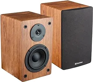 LP1 Powered Bluetooth Bookshelf Speakers Pair - Turntable, Record Player, Stereo Speaker - 30 Watt x 2-2.0 Stereo Studio Monitor Speakers - Wood Finish - 4" Paper Cone Woofer, Active Speakers, Wired