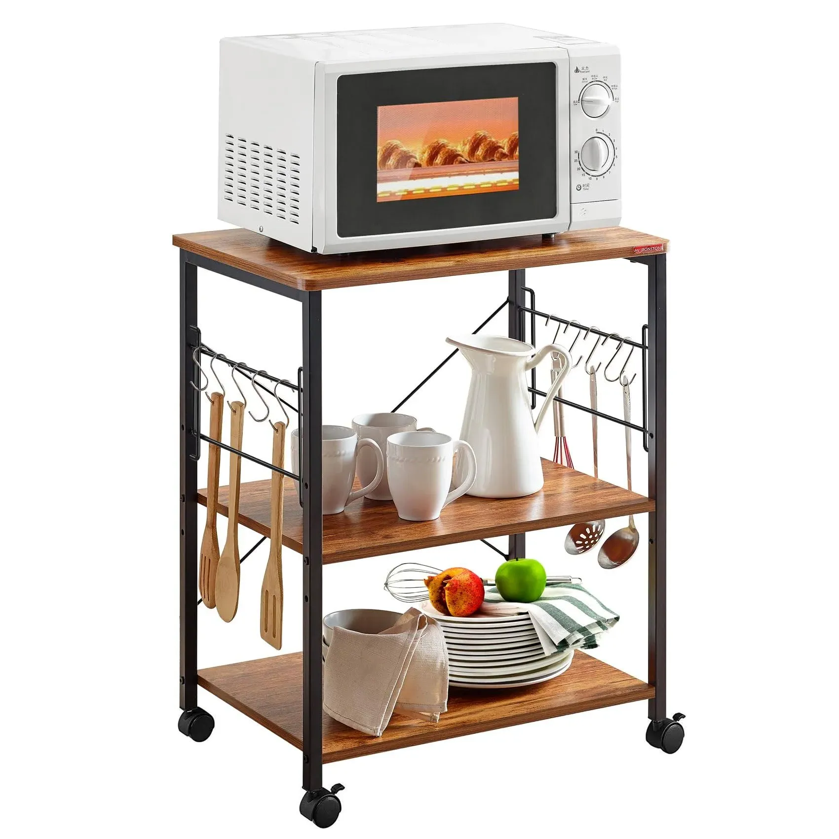 Kitchen Stand Microwave Oven Cart 23.7&#039;&#039; Coffee Bar Table 3-Tier Rolling Utility