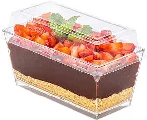 Restaurantware 5 Ounce Disposable Bakery Containers 100 Rectangle Cake Containers - With Lids Package Appetizers or Snacks Clear Plastic Dessert Containers For Small Loaf Cakes or Cake Rolls