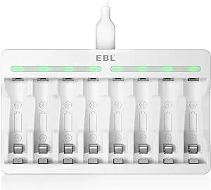 EBL 8 Bay AA AAA Battery Charger - Individual Battery Charger with 5V 2A Fast Charging Function for Ni-MH Ni-CD AA AAA Rechargeable Batteries