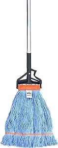 Nine Forty Industrial and Commercial-Grade Looped End Wet Mop - String Mop with 42”-72” Adjustable Aluminum Handle Length - Flip Grip Clamp - for Optimal Absorption and Durability - Blue