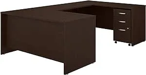 Bush Business Furniture Series C U Shaped Desk with 3 Drawer Mobile File Cabinet, 60W, Mocha Cherry